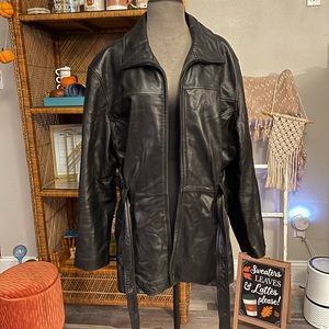 Vintage Leather Belted Coat